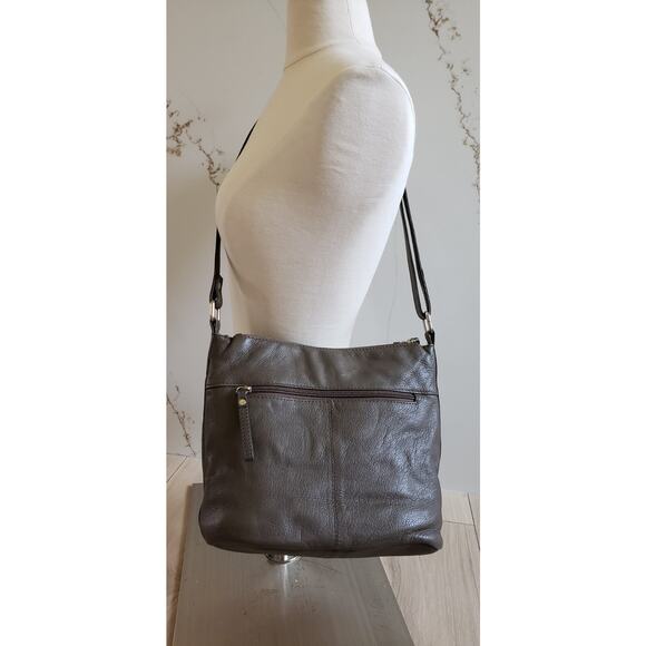 VTG Great American Purse Leather Works Crossbody Gray Pebbled Multi Pocket Bag - Picture 2 of 10